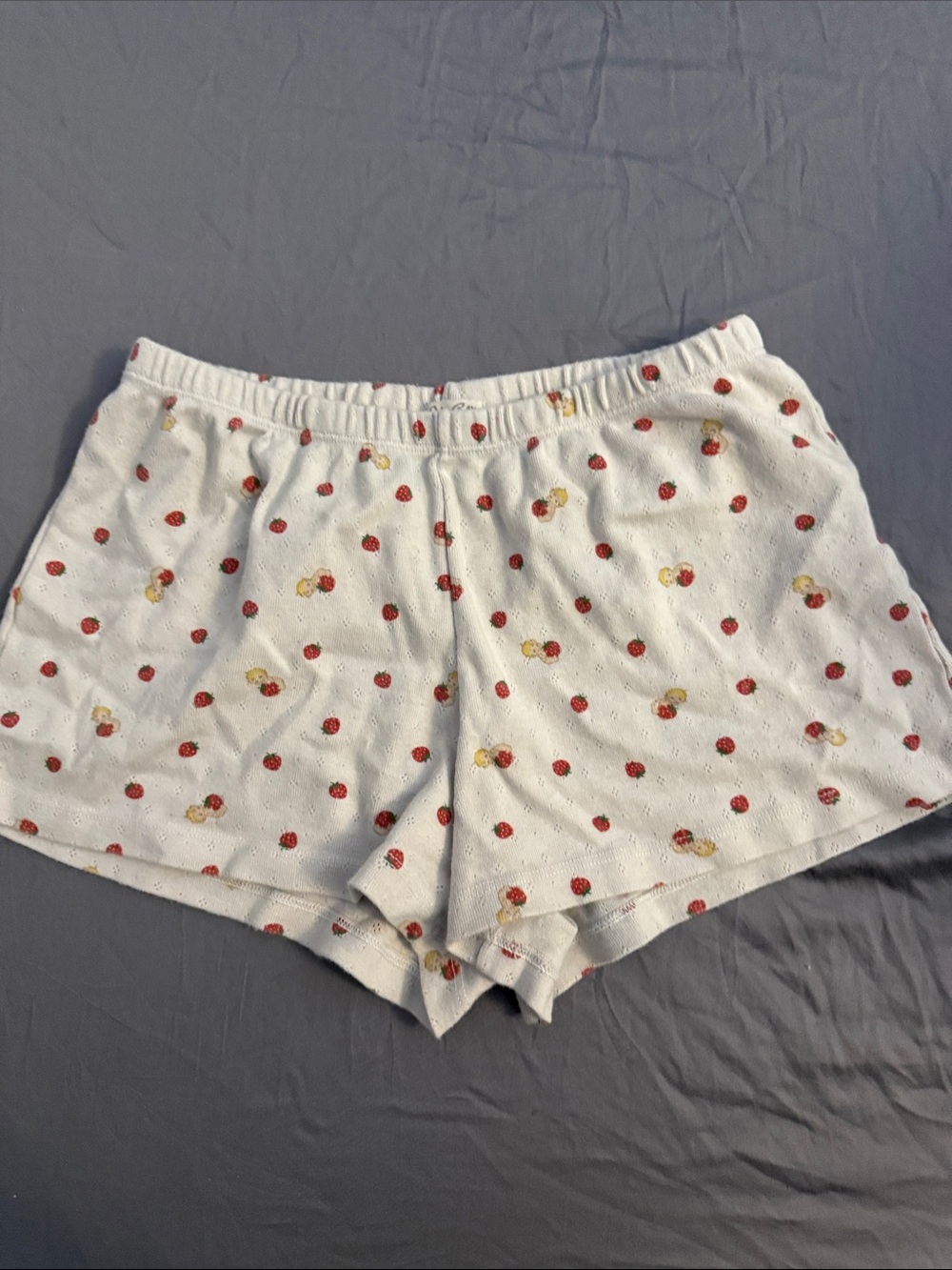 Brandy Melville White Eyelet Shorts with Red Strawberry Print